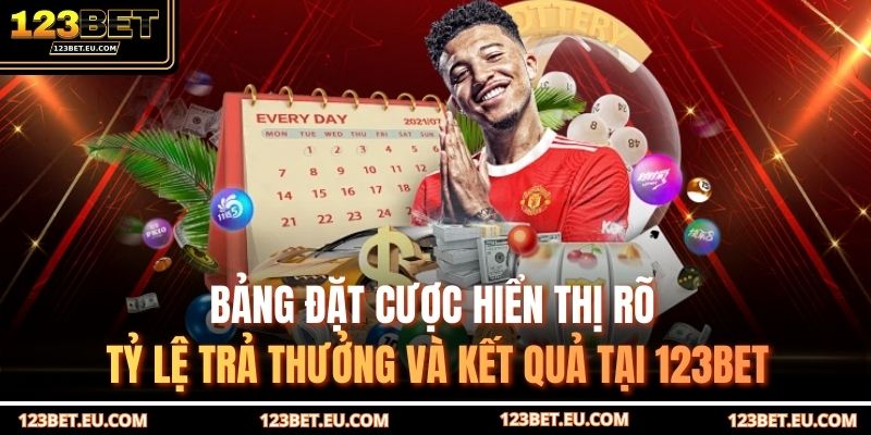 Bảng đặt cược hiển thị rõ tỷ lệ trả thưởng và kết quả tại 123BET